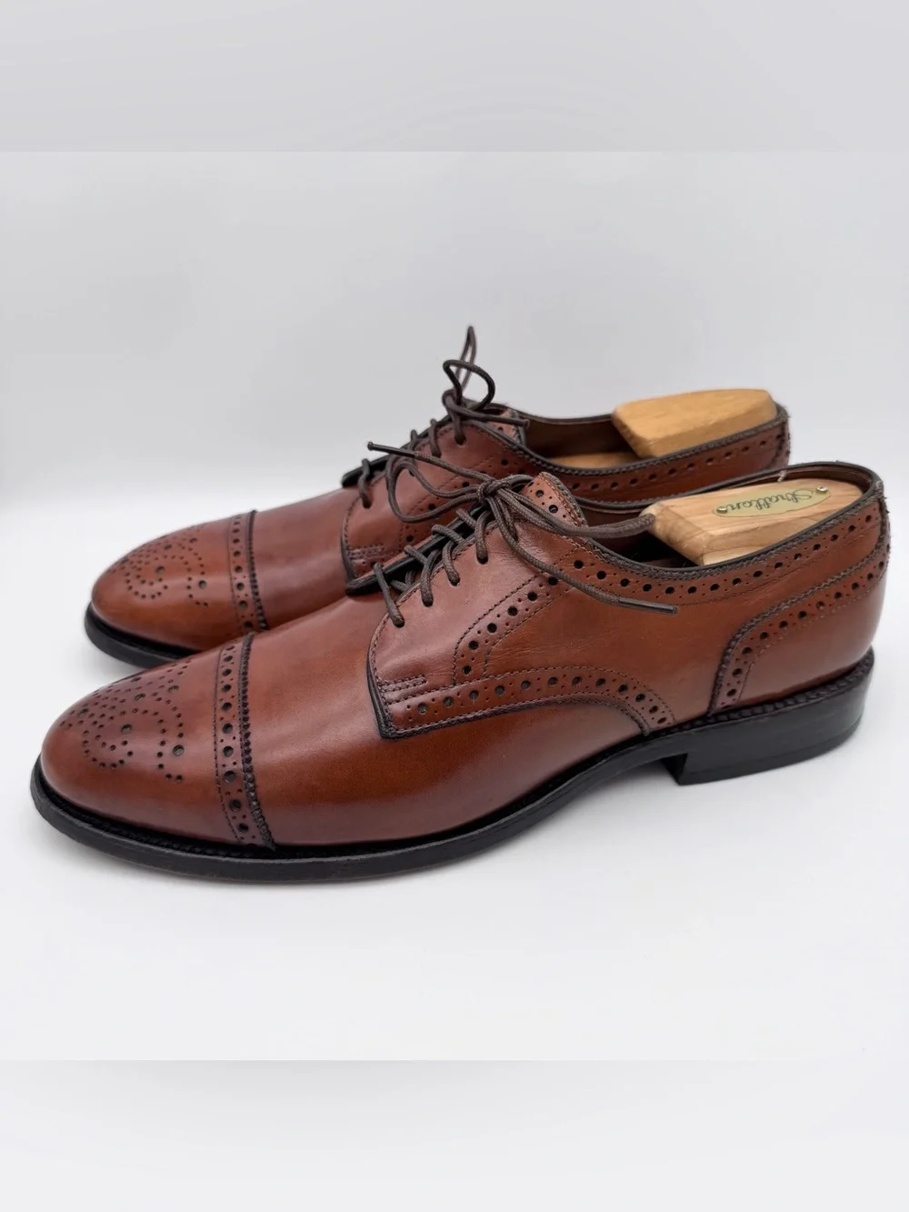 Allen Edmonds Sanford Men's 7.5 C Brown Leather Cap Toe Oxford Dress Shoes